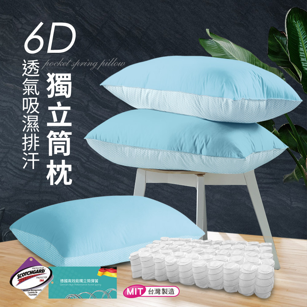 CERES 席瑞絲 6D透氣吸濕排汗獨立筒枕(淺藍網+淺藍布)/單顆入